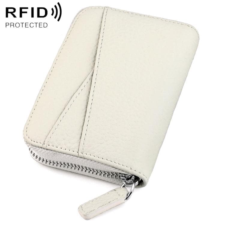 KB23 RFID Accordion Multi-card Slot Genuine Leather Zipper Card Bag(Beige) - Immagine 1