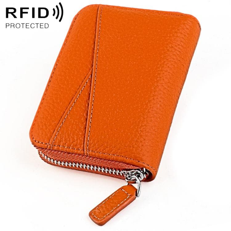 KB23 RFID Accordion Multi-card Slot Genuine Leather Zipper Card Bag(Bright Orange) - Immagine 1