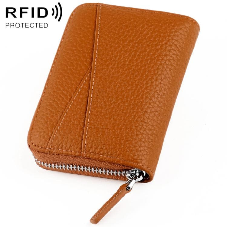 KB23 RFID Accordion Multi-card Slot Genuine Leather Zipper Card Bag(Caramel) - Immagine 1