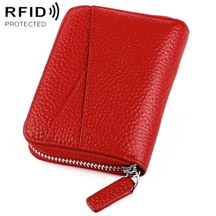 KB23 RFID Accordion Multi-card Slot Genuine Leather Zipper Card Bag(Red) - Immagine 1