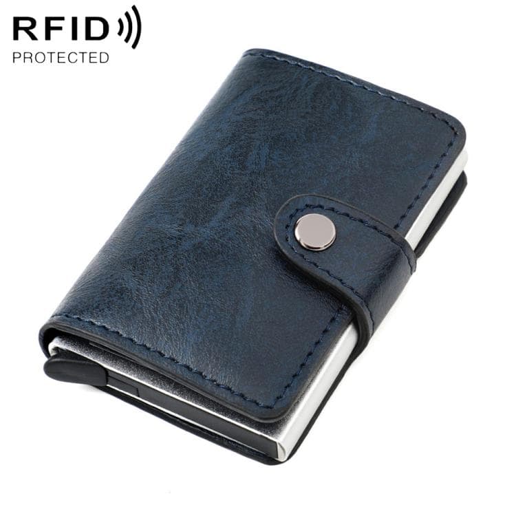 KB239 Crazy Horse Texture RFID Aluminum Alloy Multi-card Wallet(Dark Blue) - Immagine 1