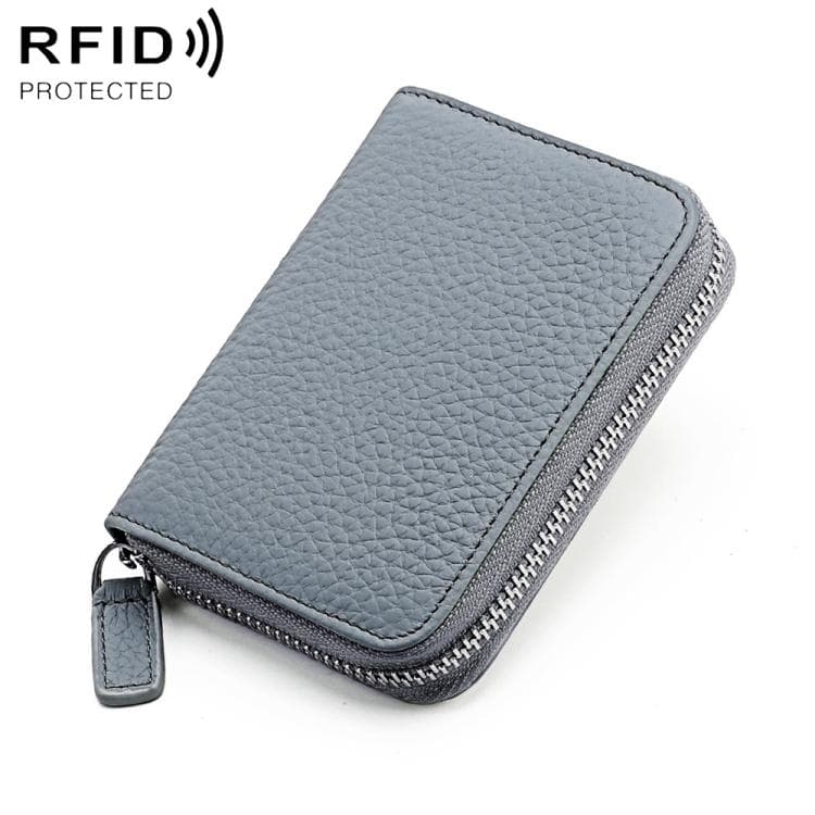 KB28 RFID Anti-theft Genuine Leather Zipper Coin Purse(Light Blue) - Immagine 1