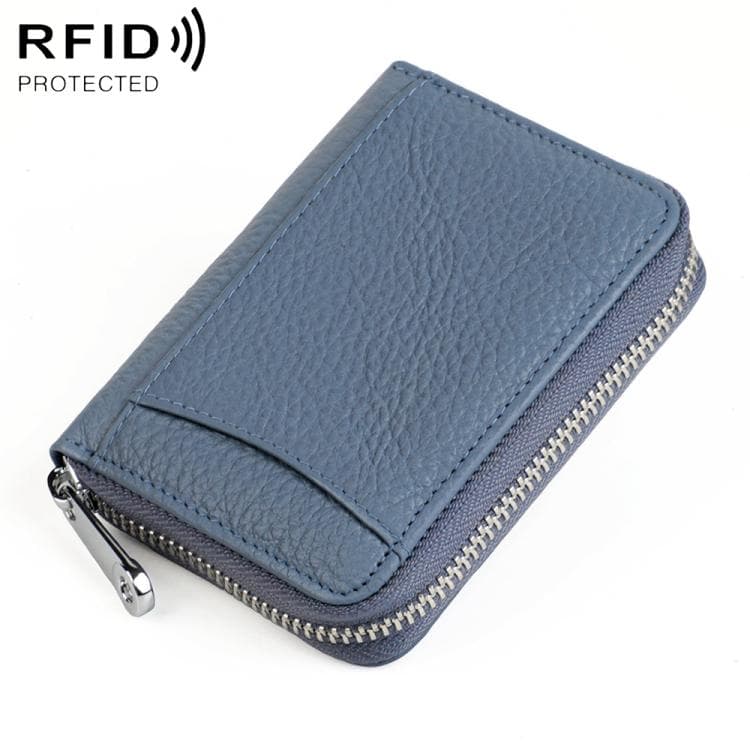 KB301 RFID Anti-theft Genuine Leather Zipper Card Bag(Denim Blue) - Immagine 1