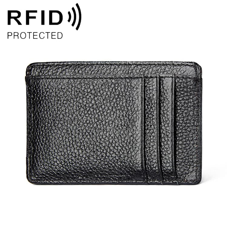 KB37 Antimagnetic RFID Litchi Texture Leather Card Holder Wallet Billfold for Men and Women (Black) - Immagine 1
