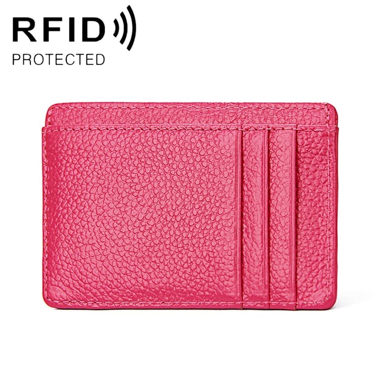 KB37 Antimagnetic RFID Litchi Texture Leather Card Holder Wallet Billfold for Men and Women (Rose Red) - Immagine 1