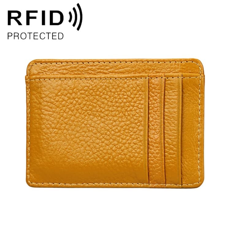 KB37 Antimagnetic RFID Litchi Texture Leather Card Holder Wallet Billfold for Men and Women (Yellow) - Immagine 1