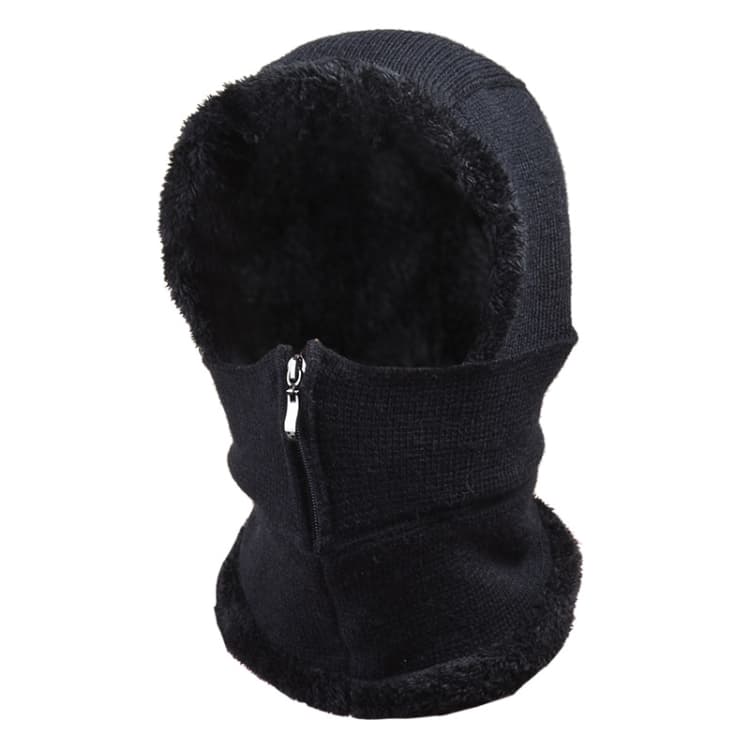 Protezione per le orecchie in maglia con velluto spesso, cappello sciarpa passamontagna unico (Nero) - Immagine 1