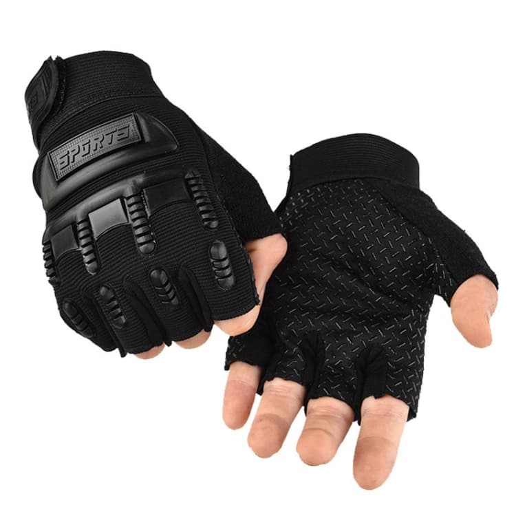 Guanti da equitazione outdoor per bambini, mezze dita, per addestramento militare, rotelle, pattinaggio (Nero) - Immagine 1