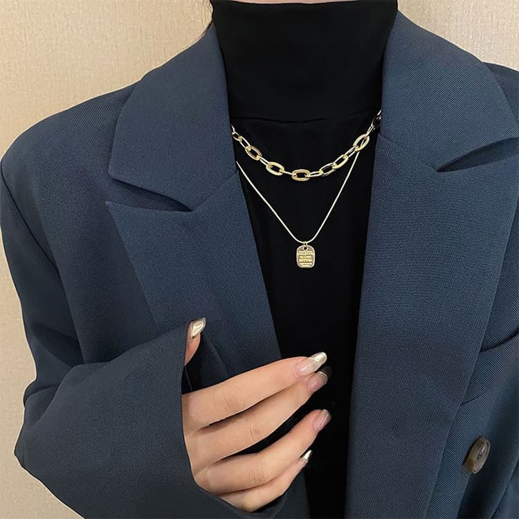Collana a catena twist in acciaio di titanio versatile con alfabeto da donna, specifica: XL1502 - Immagine 1