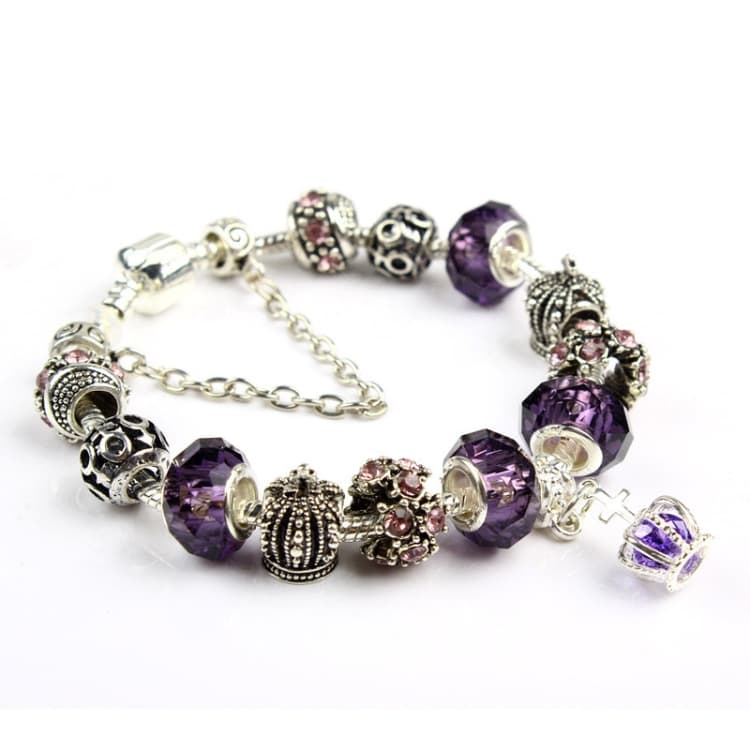 Bracciale in cristallo colorato con corona per donna, bracciale in perline di vetro fatto a mano, lunghezza: 18 cm (DZ30) - Immagine 1