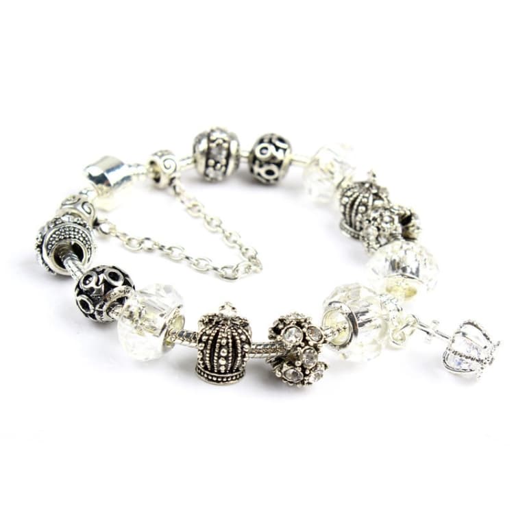 Bracciale Donna Corona con Perline Cristallo Colorate Fatto a Mano Bracciale in Perline di Vetro Lunghezza: 18cm(DZ34) - Immagine 1
