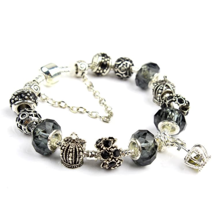 Bracciale in cristallo colorato con corona per donna, bracciale in perline di vetro fatto a mano, lunghezza: 21 cm (DZ33) - Immagine 1