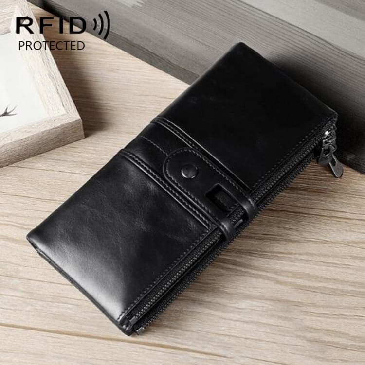 Ladies Genuine Leather Long Wallet Anti-theft Card Bag Multifunctional Clutch Bag(Black) - Immagine 1
