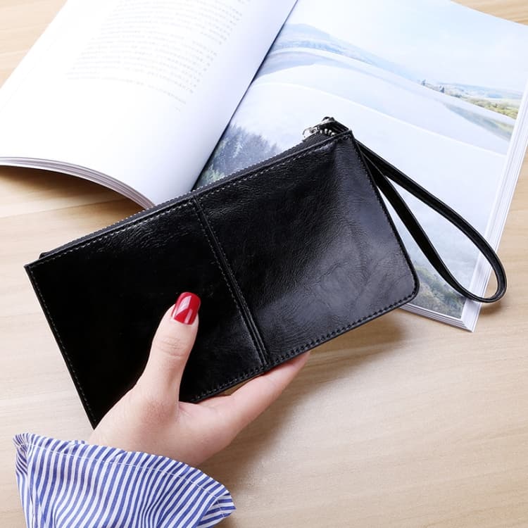 Ladies Long Zipper Multi-Card Slot Wallet Multifunctional Wristlet Wallet(Black) - Immagine 1
