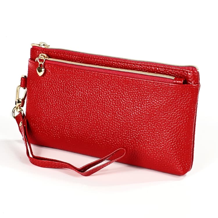 Ladies Multifunctional Cowhide Zipper Coin Purse Car Key Case(Red) - Immagine 1