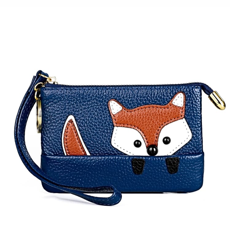 Ladies Sewing Thread Leather Fox Handbags Cute Mini Key Case(Blue)