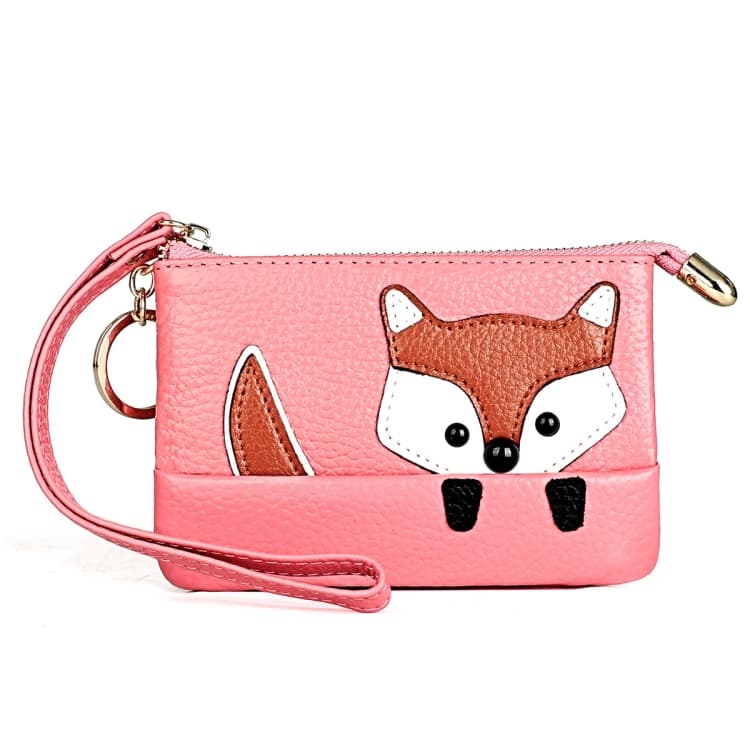 Ladies Sewing Thread Leather Fox Handbags Cute Mini Key Case(Pink)
