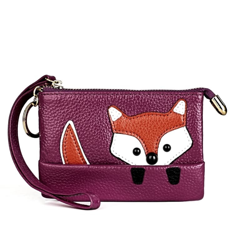 Ladies Sewing Thread Leather Fox Handbags Cute Mini Key Case(Purple)