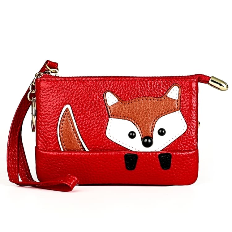 Ladies Sewing Thread Leather Fox Handbags Cute Mini Key Case(Red)