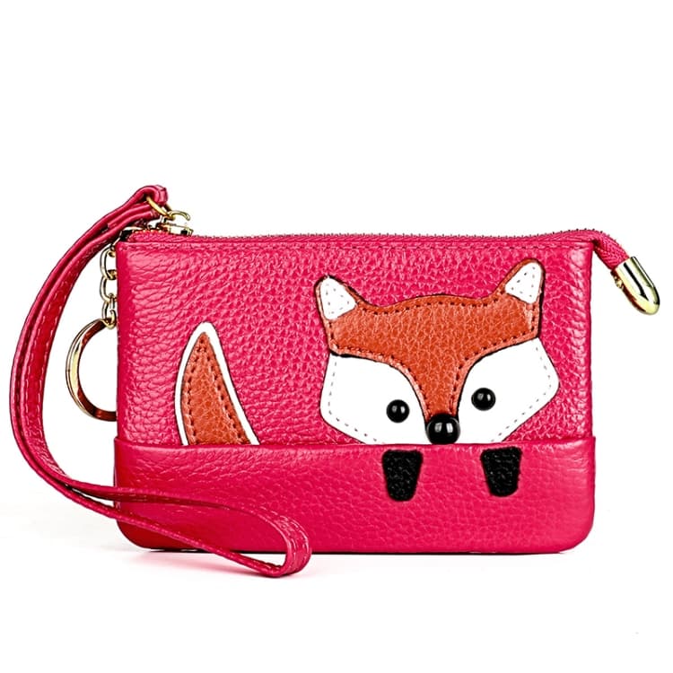 Ladies Sewing Thread Leather Fox Handbags Cute Mini Key Case(Rose Red)