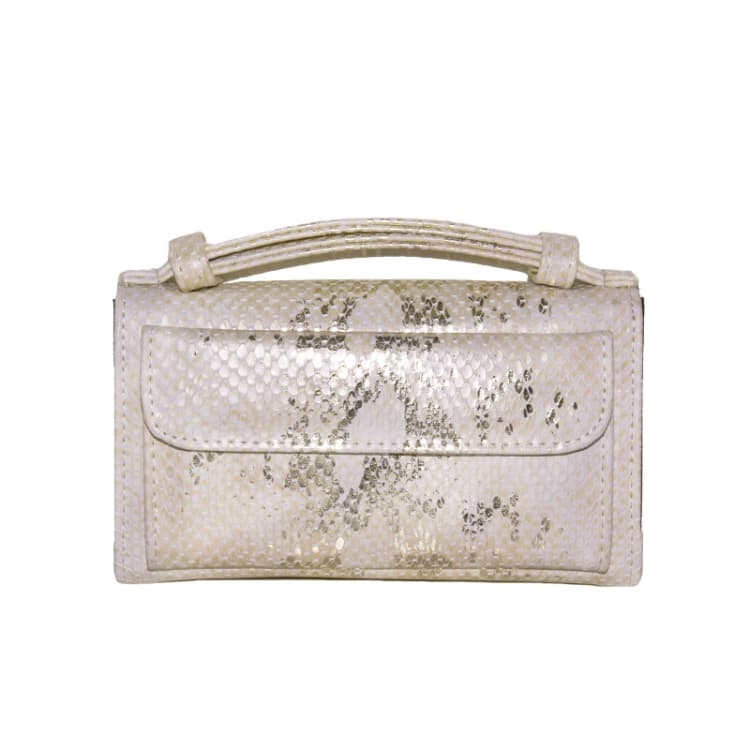 Ladies Snake Sequins Print Wrist Bag Multifunctional Chain One-Shoulder Diagonal Wallet(Rice White) - Immagine 1