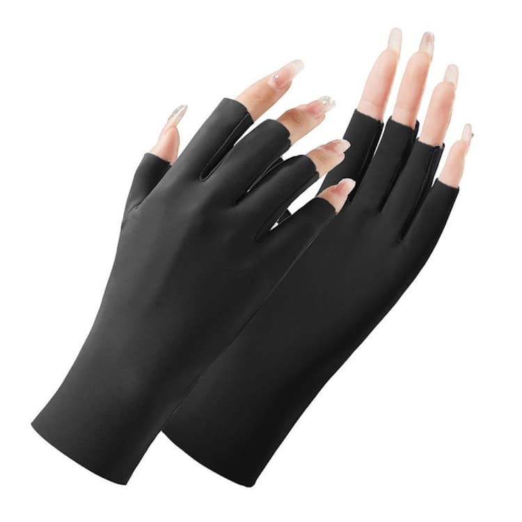 Ladies Sunscreen Gloves Half Finger Ice Silk Gloves, Style: Cent Finger(Black)