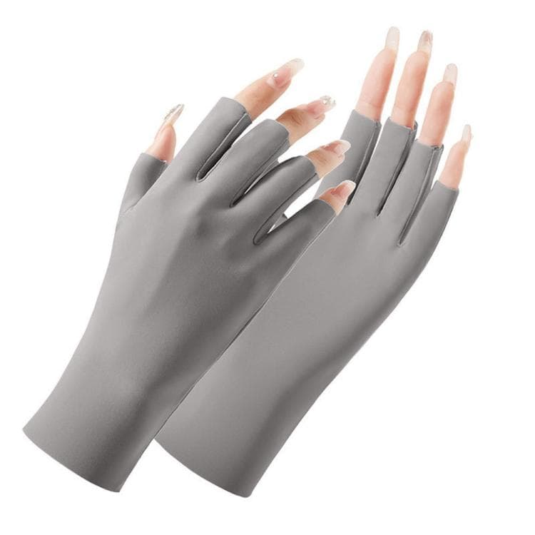 Ladies Sunscreen Gloves Half Finger Ice Silk Gloves, Style: Cent Finger(Deep Gray)