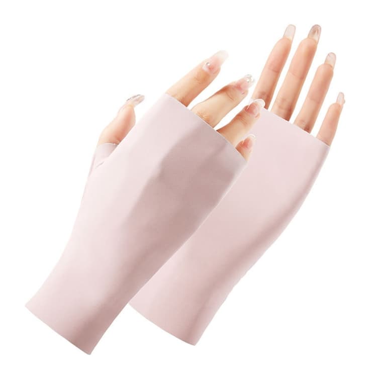 Ladies Sunscreen Gloves Half Finger Ice Silk Gloves, Style: Linked Finger(Pink)