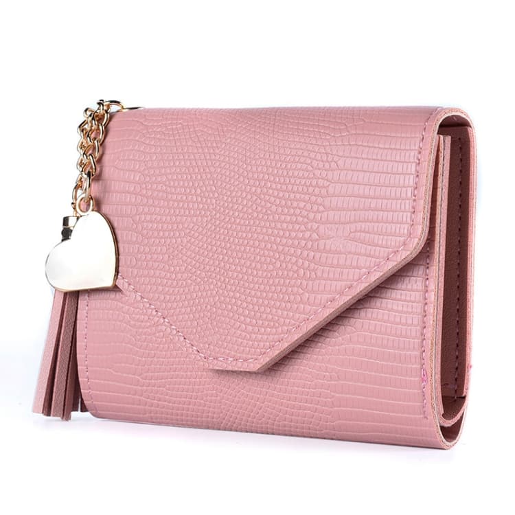 Ladies Wallet Tassel Trifold Crocodile Pattern Coin Purse Card Holder(Snake Pattern Pink) - Immagine 1