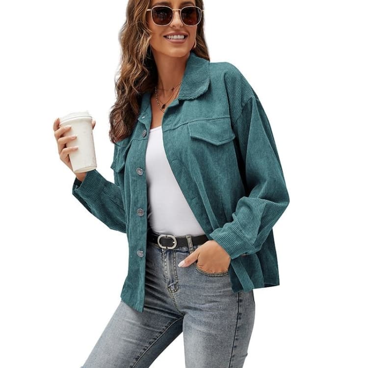 Lapel Long Sleeve Corduroy Jacket Shirt Loose Casual Cardigan Jacket for Ladies - Immagine 1