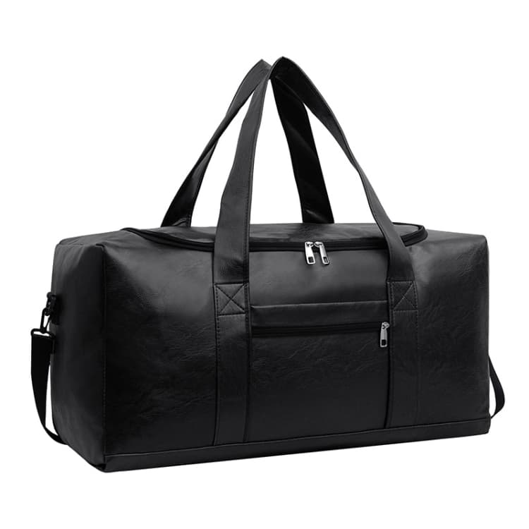 Large-capacity Business Handbag Men's Short Trip Travel Waterproof Leather Luggage Bag, Color: Large Black - Immagine 1