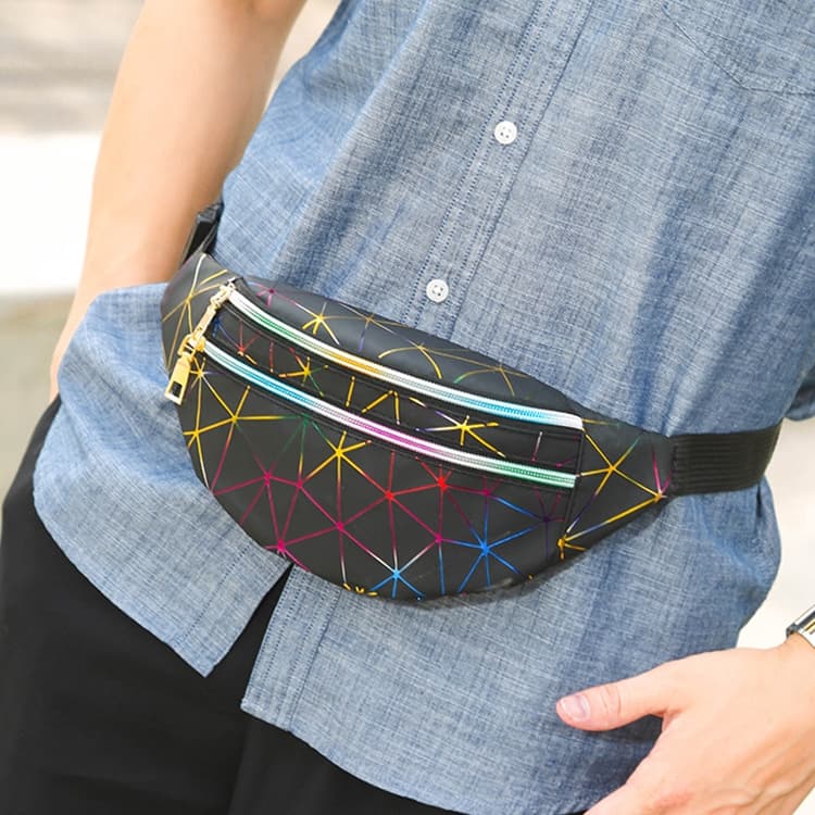 Laser Pattern PU Leather Waist Bags Women Fanny Pack Single Shoulder Bag(Black) - Immagine 1