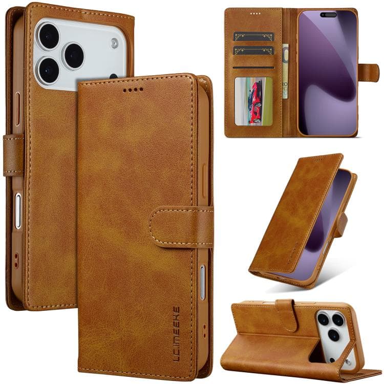 LC.IMEEKE Calf Texture Horizontal Flip Leather Case For iPhone 17 Pro(Yellow) - Immagine 1