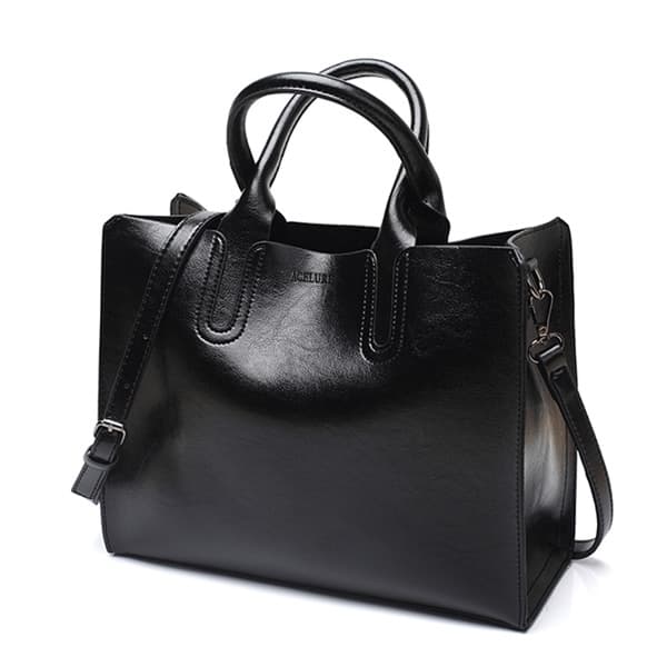Leather Handbags Big Women Bag Casual Female Bags Trunk Tote Shoulder Bag Ladies Large Bolsos, Color:Black - Immagine 1