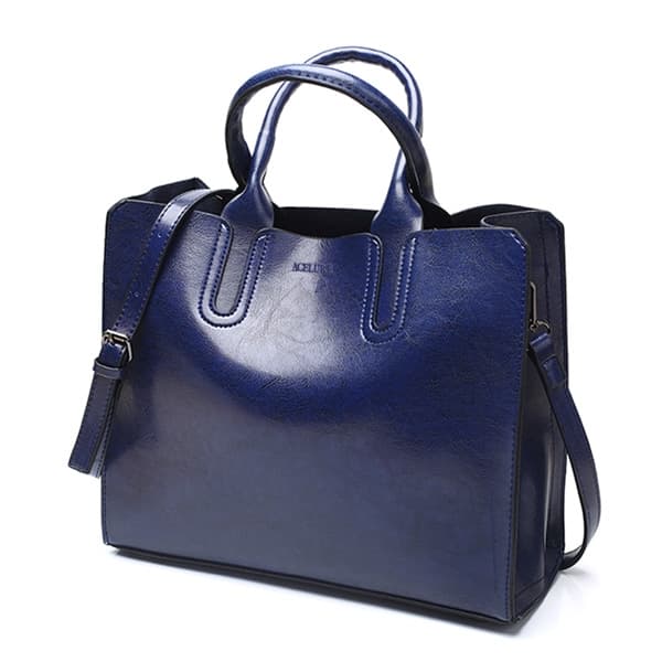 Leather Handbags Big Women Bag Casual Female Bags Trunk Tote Shoulder Bag Ladies Large Bolsos, Color:Blue - Immagine 1