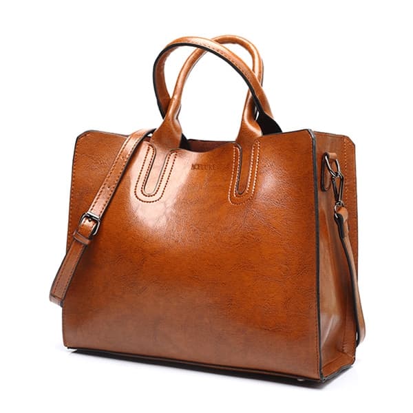 Leather Handbags Big Women Bag Casual Female Bags Trunk Tote Shoulder Bag Ladies Large Bolsos, Color:Brown - Immagine 1