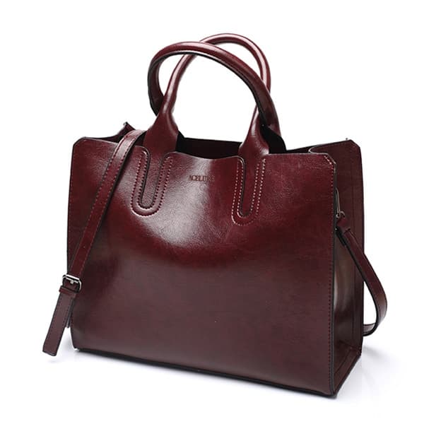 Leather Handbags Big Women Bag Casual Female Bags Trunk Tote Shoulder Bag Ladies Large Bolsos, Color:Coffee - Immagine 1