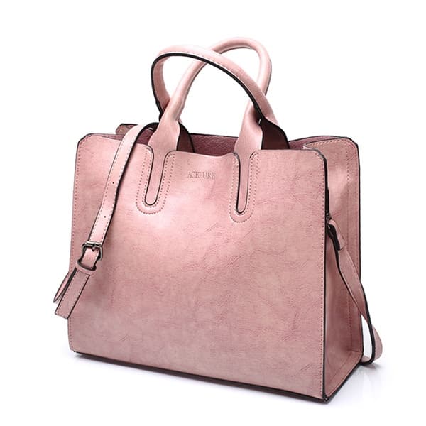 Leather Handbags Big Women Bag Casual Female Bags Trunk Tote Shoulder Bag Ladies Large Bolsos, Color:Pink - Immagine 1