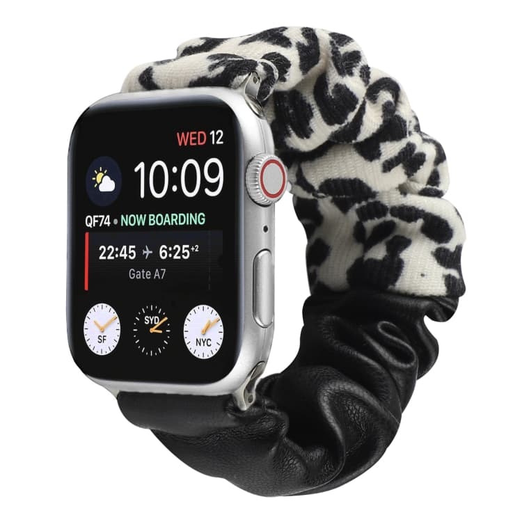 Cinturino in Pelle con Motivo Leopardo e Cuciture per Serie 7 41mm / 6 & SE & 5 & 4 40mm / 3 & 2 & 1 38mm (Nero) - Immagine 1