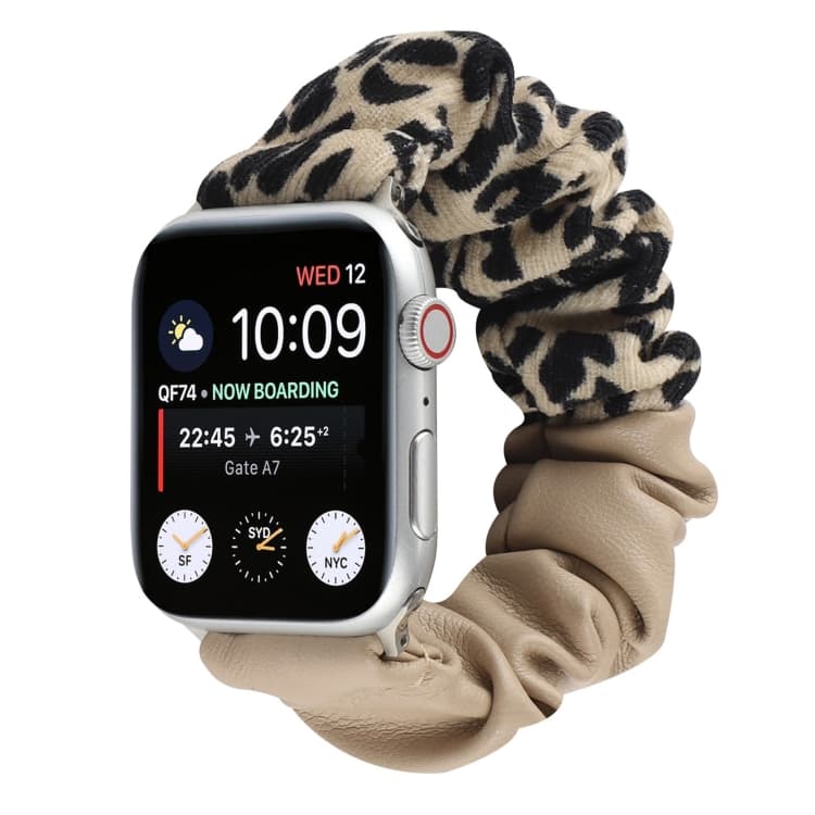 Cinturino in Pelle con Motivo Leopardo e Cuciture per Apple Watch Serie 7 45mm / 6 & SE & 5 & 4 44mm / 3 & 2 & 1 42mm (Cachi) - Immagine 1