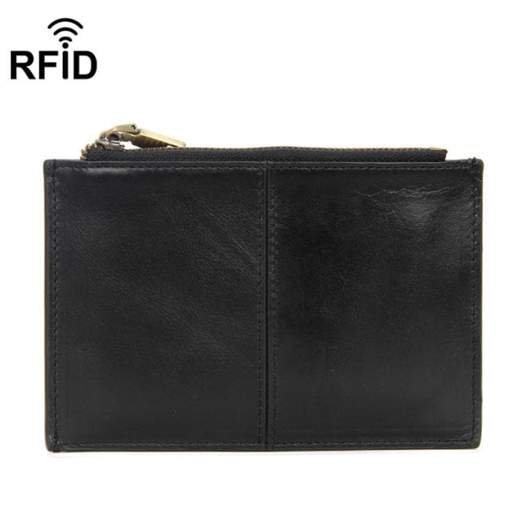 Leather RFID Anti-Scanning Zipper Wallet Ultra-Thin Foldable Anti-Magnetic Card Clip(Black) - Immagine 1