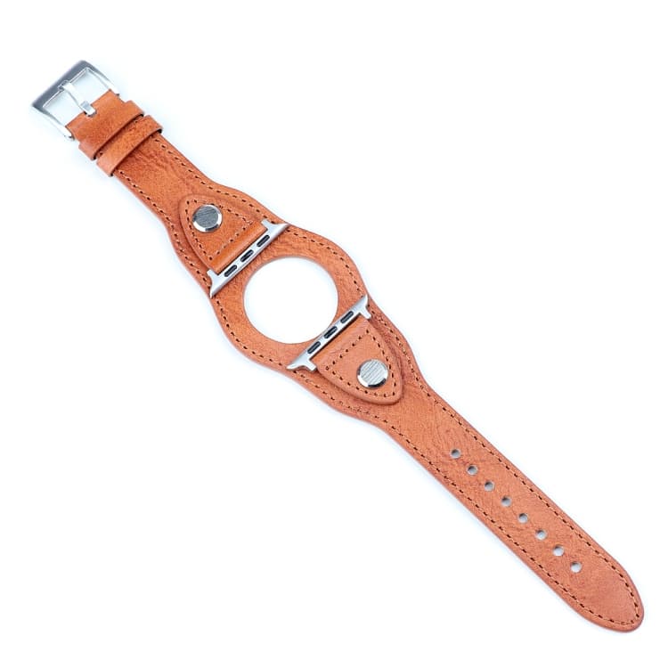 Leather Watch Band For Apple Watch Series 7 41mm / 6 & SE & 5 & 4 40mm / 3 & 2 & 1 38mm(Light Brown) - Immagine 1