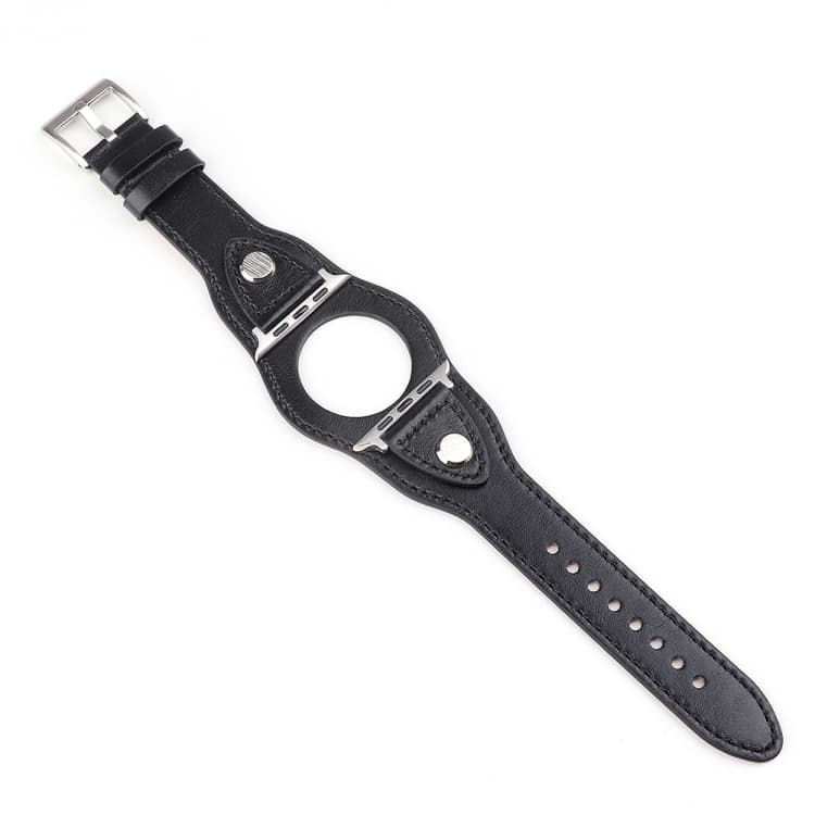 Leather Watch Band For Apple Watch Series 9&8&7 41mm / SE 3&SE 2&6&SE&5&4 40mm / 3&2&1 38mm(Black) - Immagine 1