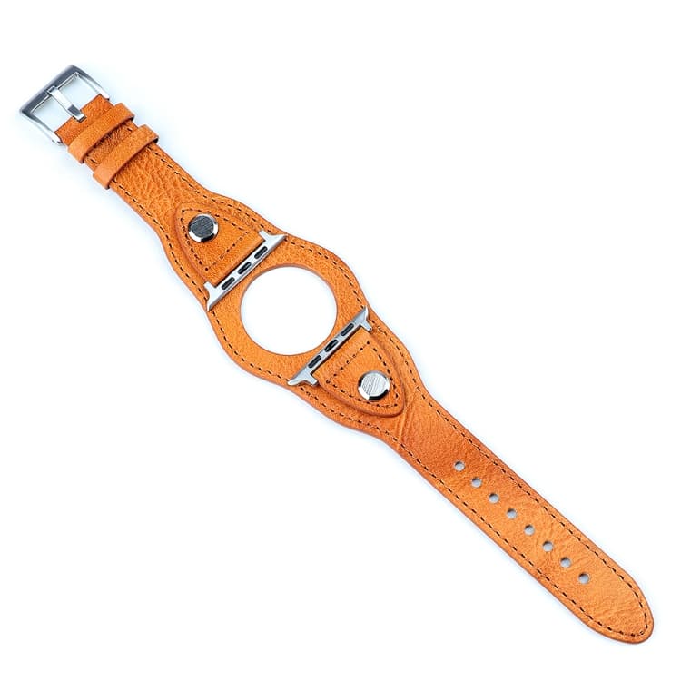 Leather Watch Band For Apple Watch Series 9&8&7 41mm / SE 3&SE 2&6&SE&5&4 40mm / 3&2&1 38mm(Yellow Brown) - Immagine 1