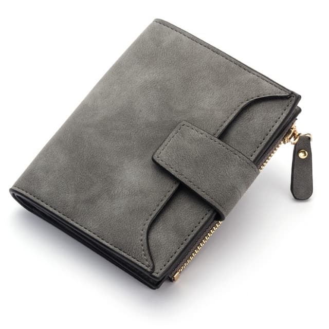 Leather Women Hasp Small Slim Coin Pocket Purse Cards Holders Wallet(Dark Gray) - Immagine 1