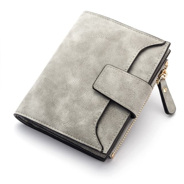 Leather Women Hasp Small Slim Coin Pocket Purse Cards Holders Wallet(Gray) - Immagine 1