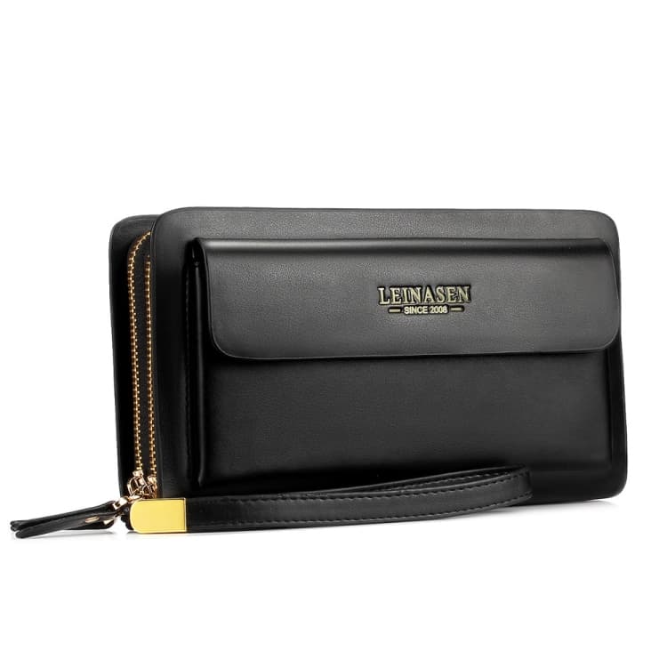 LEINASEN A82 Handbag Men Business Clips Long Big Capacity Casual Multi-Card Zipper(Black) - Immagine 1