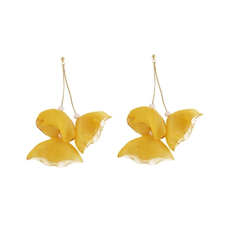 Orecchini a petalo in tessuto artistico lungo esagerato fatti a mano, Colore: E1908-22 Giallo - Immagine 1