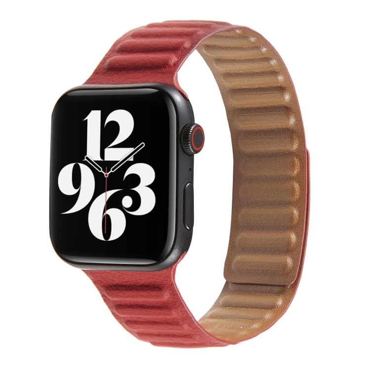 Cinturino in Pelle con Cinturino per Apple Watch Serie 7 45mm / 6 & SE & 5 & 4 44mm / 3 & 2 & 1 42mm (Rosso Vino) - Immagine 1