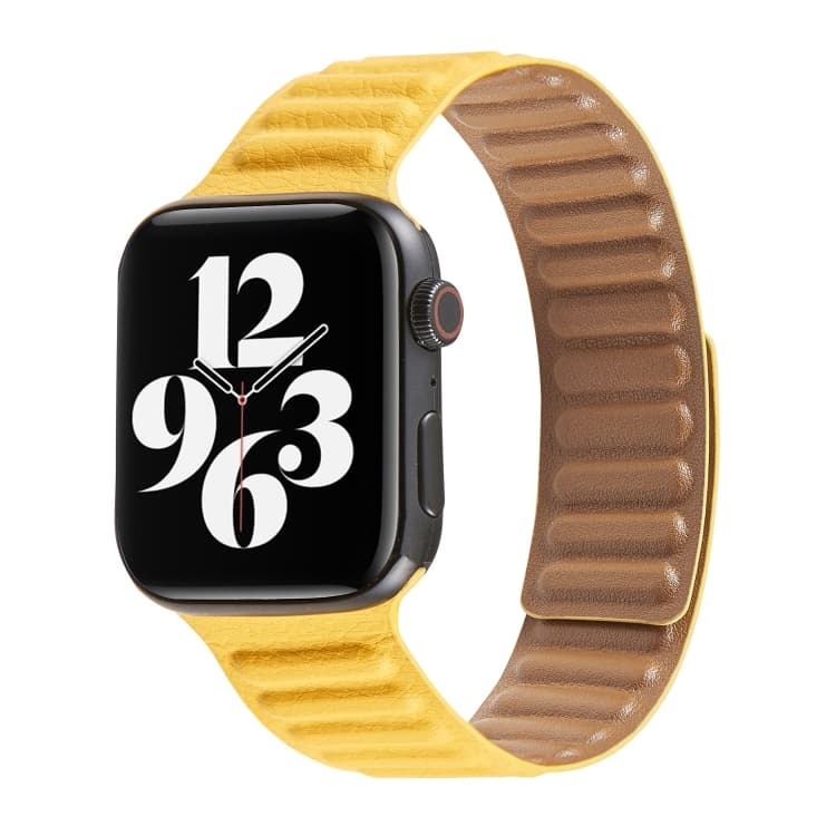 Cinturino in Pelle con Anello per Apple Watch Serie 7 45mm / 6 & SE & 5 & 4 44mm / 3 & 2 & 1 42mm (Giallo) - Immagine 1